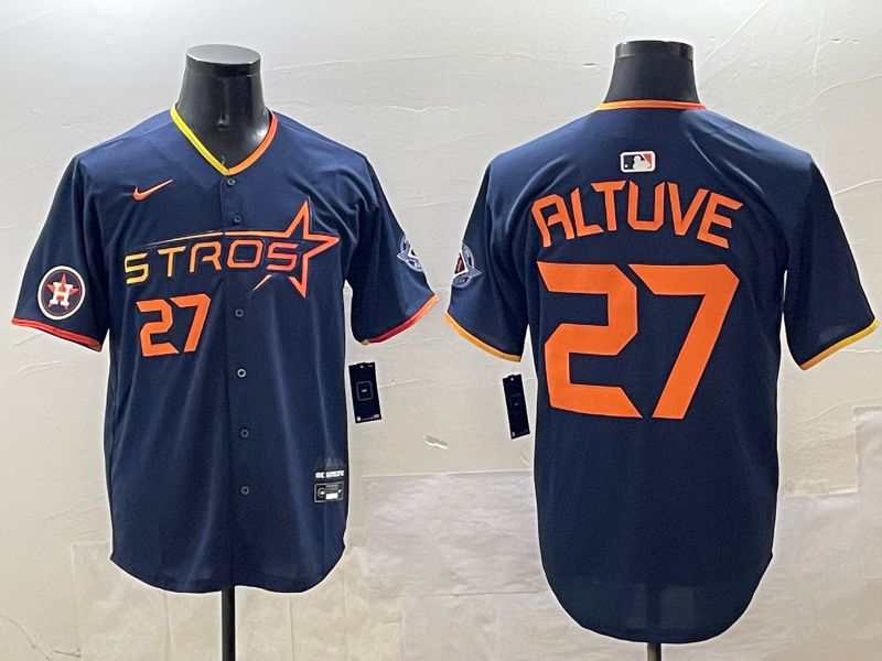 Men Houston Astros 27 Altuve Drak Blue Three generations Joint Name 2025 Nike MLB Jersey style 2